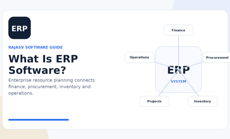 Illustration of connected ERP modules for finance, procurement, inventory and operations